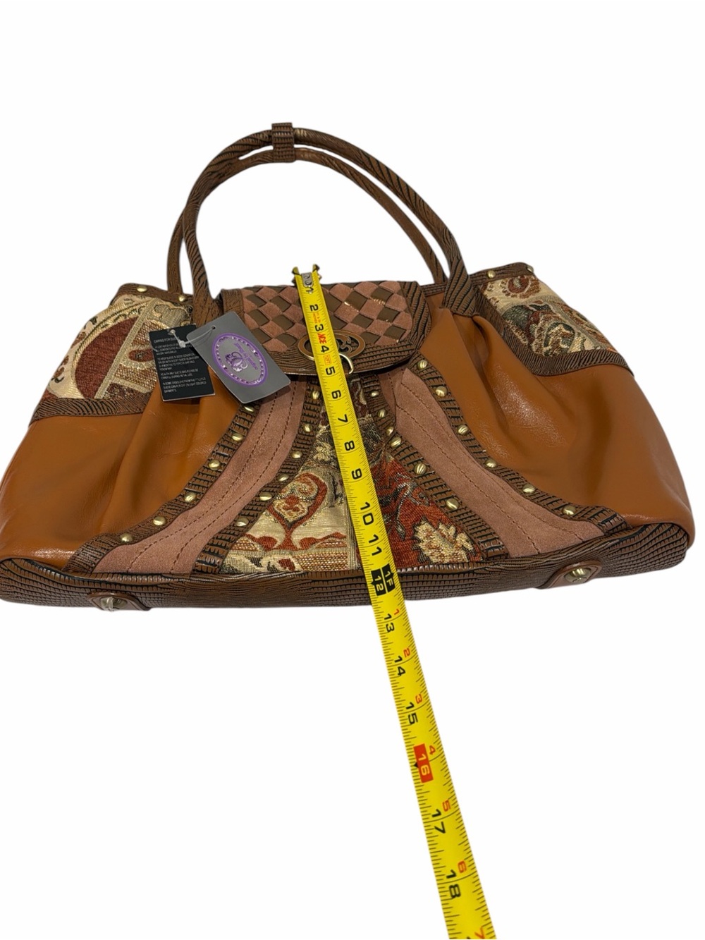 Sharif Brown and Gold Patchwork Leather Shoulder Bag - Picture 9 of 12
